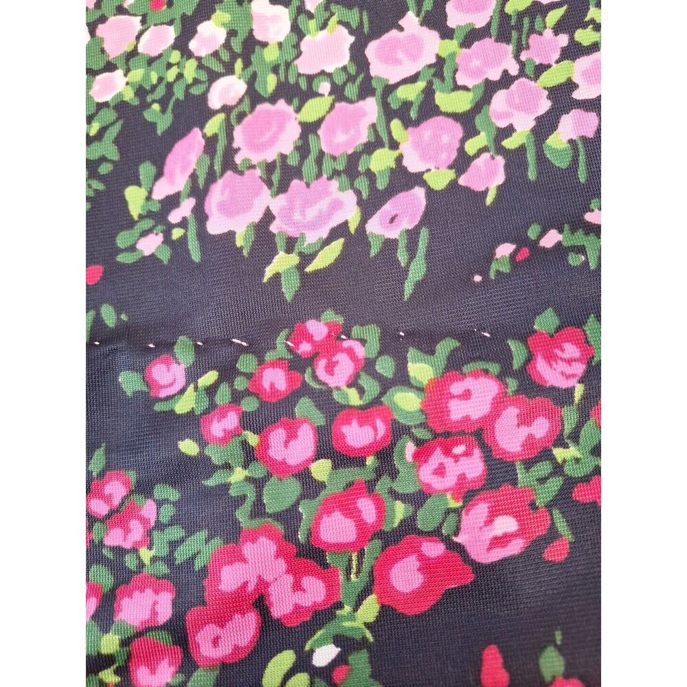 Vintage 70s High Waist Black Pink Rose Floral Maxi Skirt Mod Hippie Size Small - Picture 10 of 12